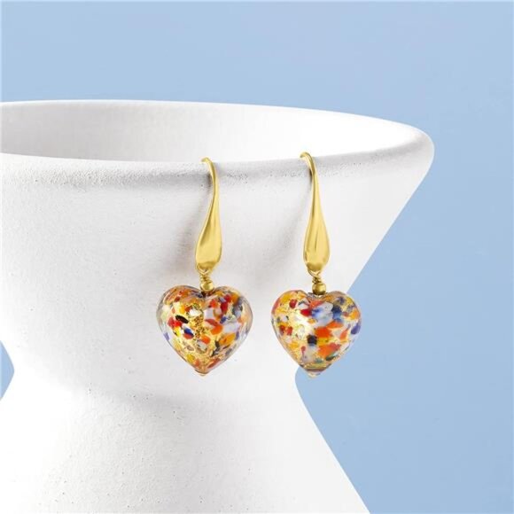 Ross-Simons Italian Murano Glass Heart Drop Earrings in 18kt Gold Over Sterling - Picture 4 of 7